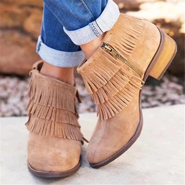 Retro Tassel Zipper Boots Women's Casual Ankle Boot