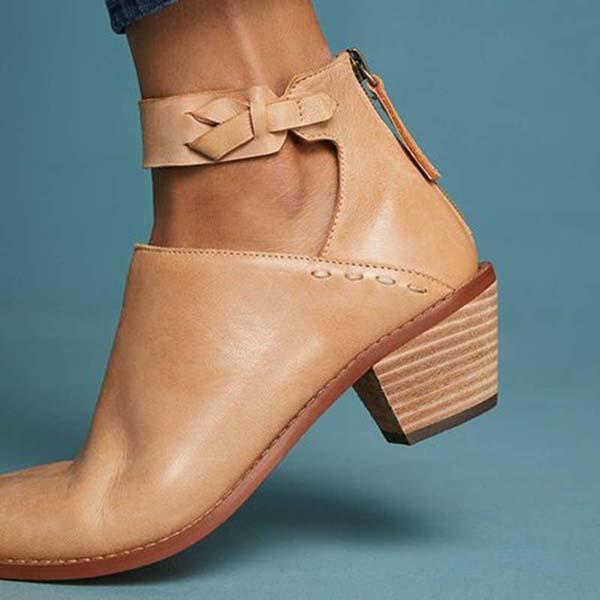 Chunky Heel Zipper Breathable Comfortable Shoes