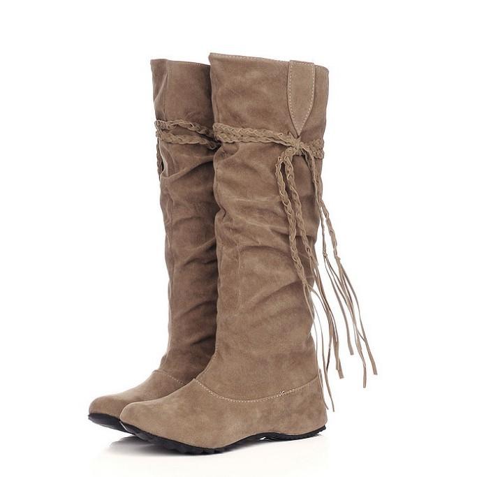 Women's Wedge Heel Ruffles / Knee High Boots Slouch Boots Fall / Winter Black / Pink / Brown