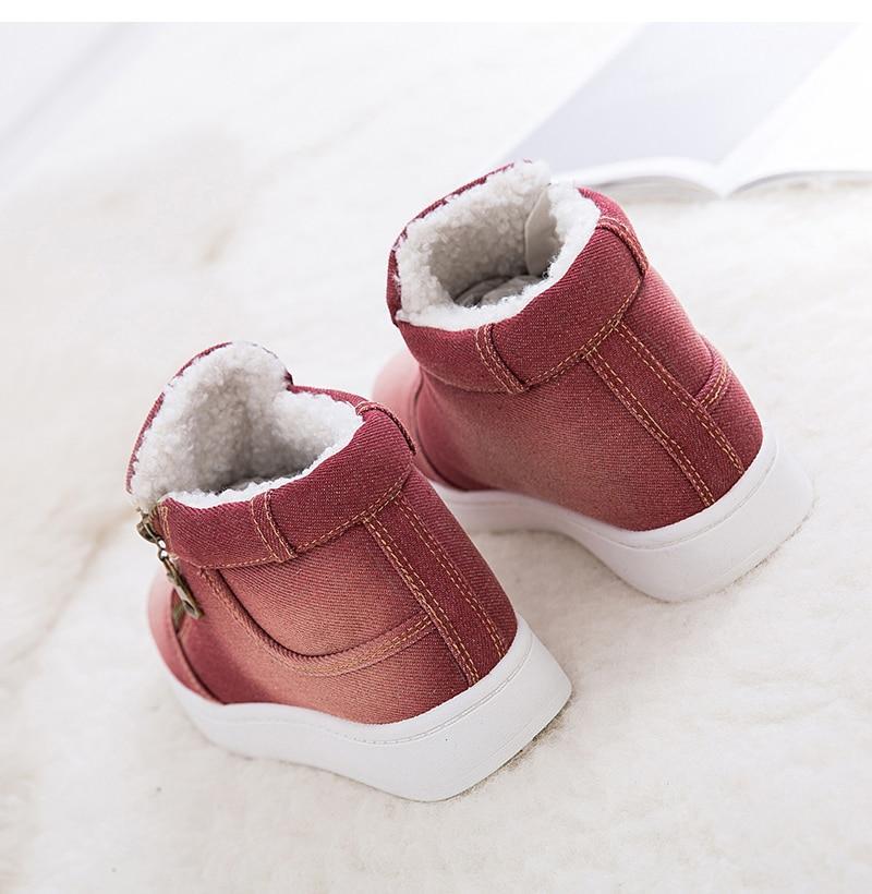 Women Denim Jeans Boots Fleece Push Snow Boots Flat Casual Shoes