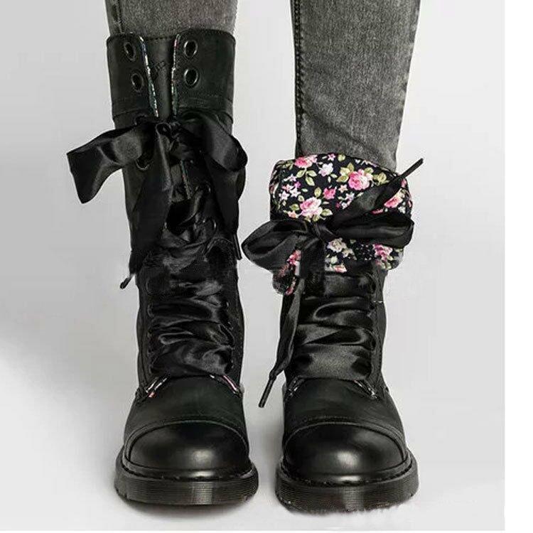 Leather buckle mid tube boots autumn winter Martin boots European and American retro buffing Lace Up Boots