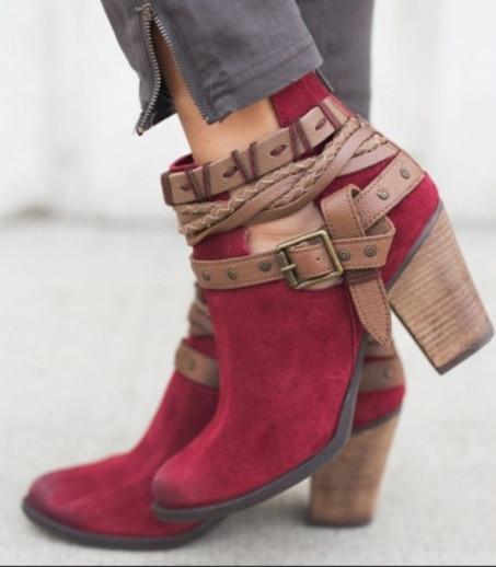 Women Boots Chunky Heels Winter Shoes Woman Suede Leather Snow Ankle Boots