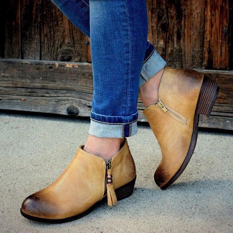 Vintage Tassel Side-Zipped Ankle Booties