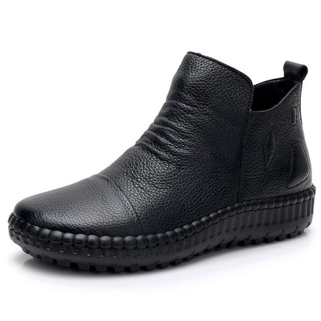 Women Genuine Leather Vintage Casual Shoes Handmade Flat  Ankle Boots
