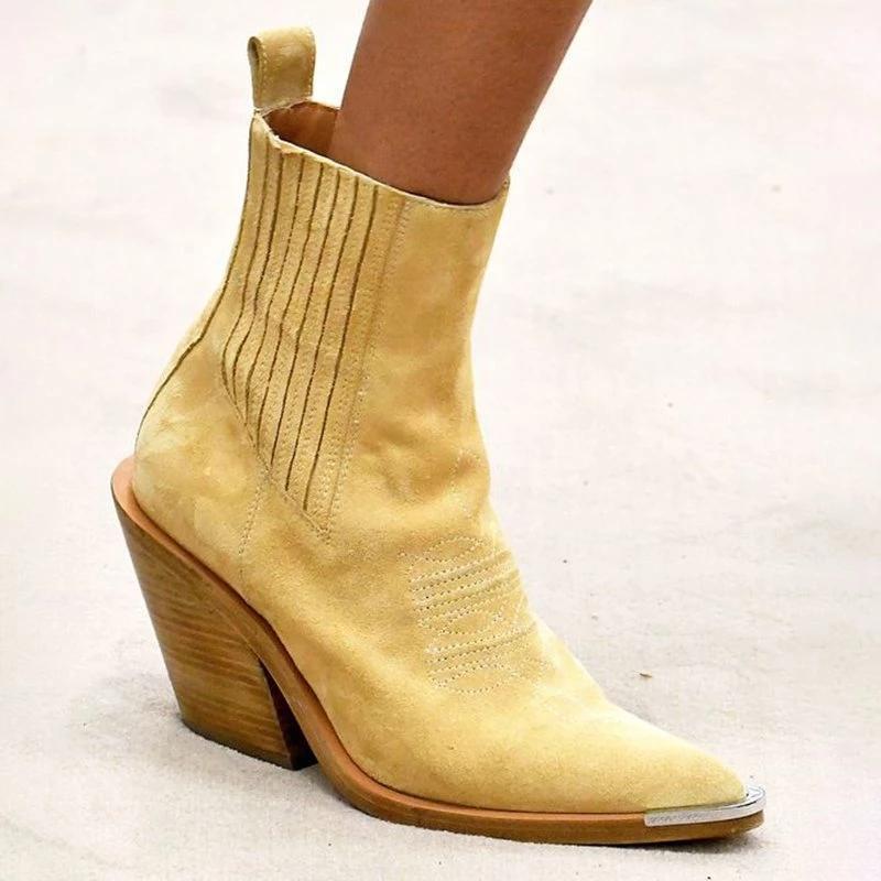 Chunky Heel Pointed Ankle Boots