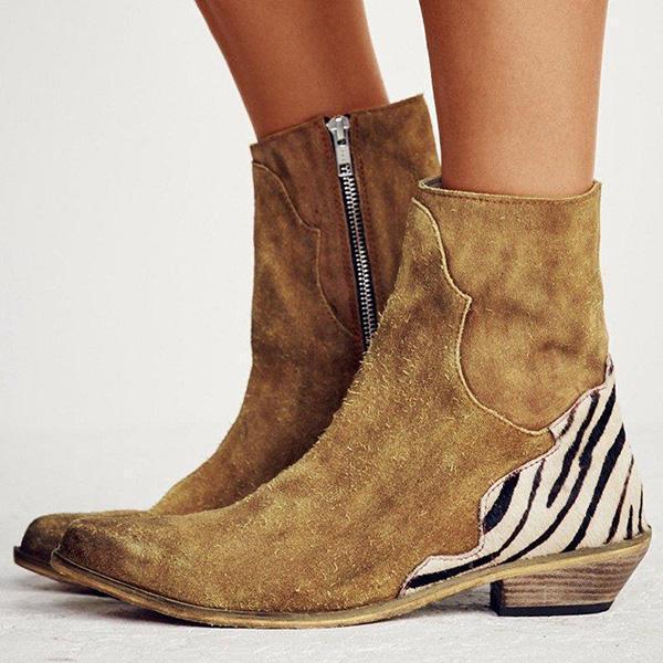 Casual Pointed Toe Zebra-Striped Boots