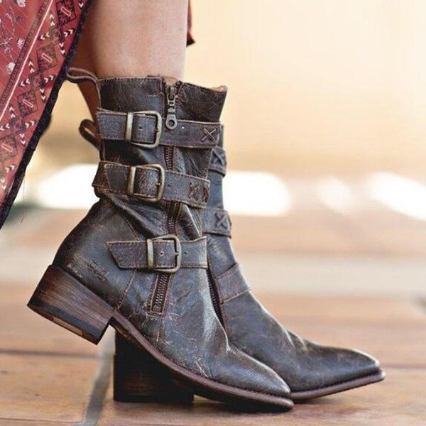 Women's Vintage Zipper Pointed Toe Boots