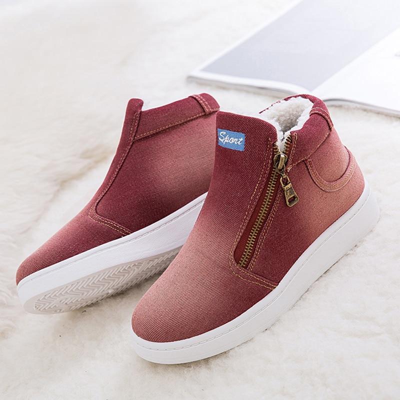 Women Denim Jeans Boots Fleece Push Snow Boots Flat Casual Shoes