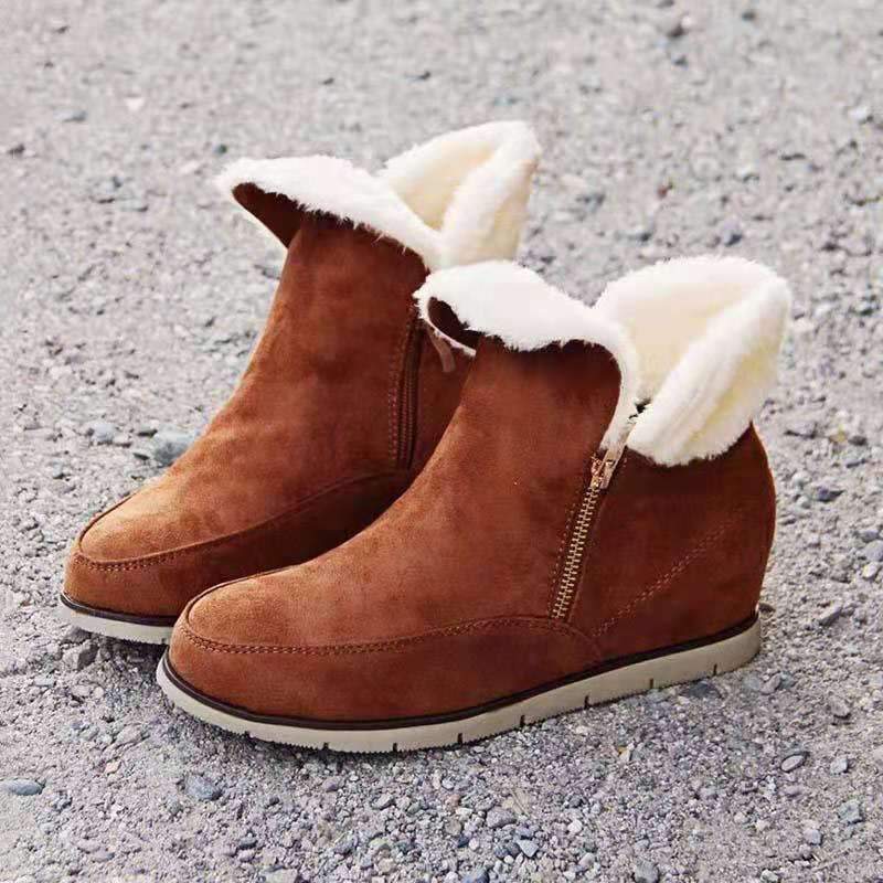 Round Toe Zipper Wedge Snow Boots