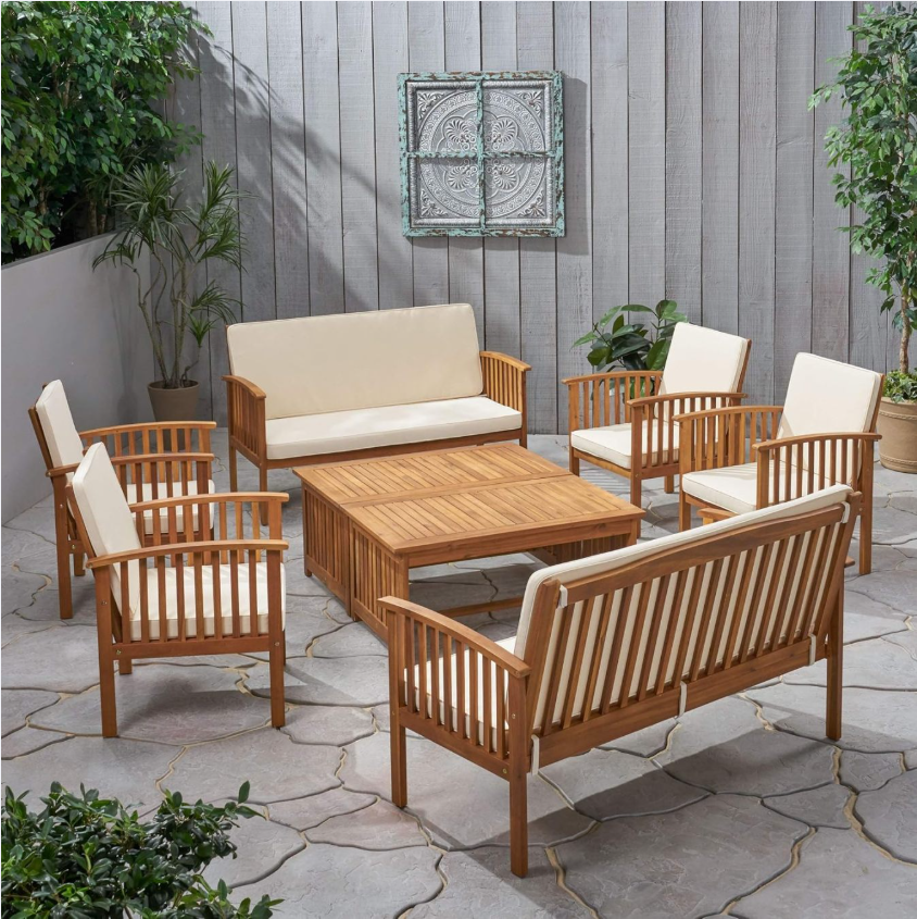 Carolina Acacia Wood Outdoor Sofa Seating 8.Pcs Set in Brown Patina
