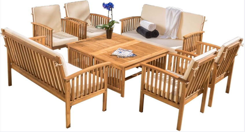 Carolina Acacia Wood Outdoor Sofa Seating 8.Pcs Set in Brown Patina