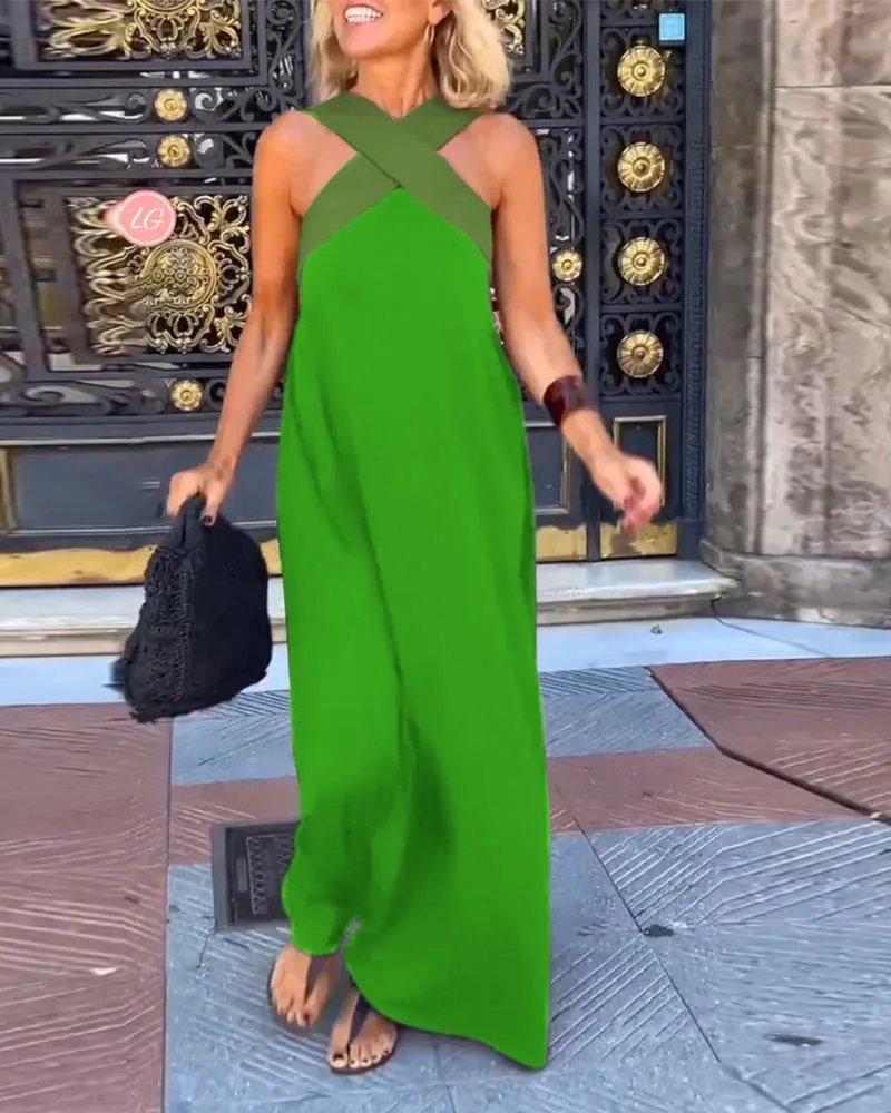 ✨Spring Sale - Women's Cross Halter Neck Sleeveless Stitching Dress