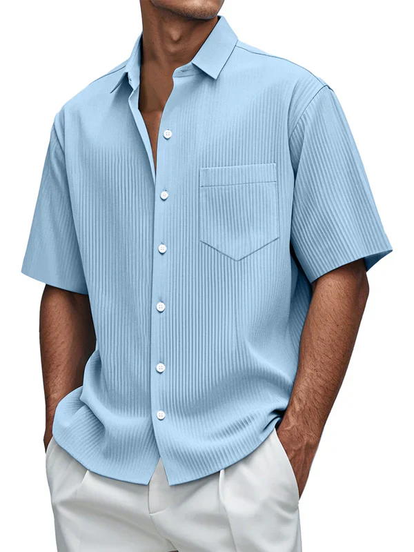 ✨Spring Sale-Men's daily loose solid color vertical pit short-sleeved shirt