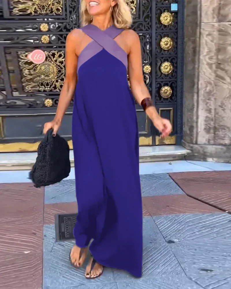 ✨Spring Sale - Women's Cross Halter Neck Sleeveless Stitching Dress