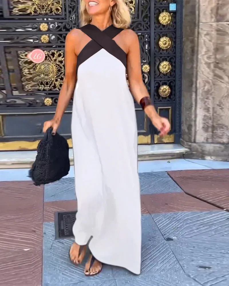 ✨Spring Sale - Women's Cross Halter Neck Sleeveless Stitching Dress