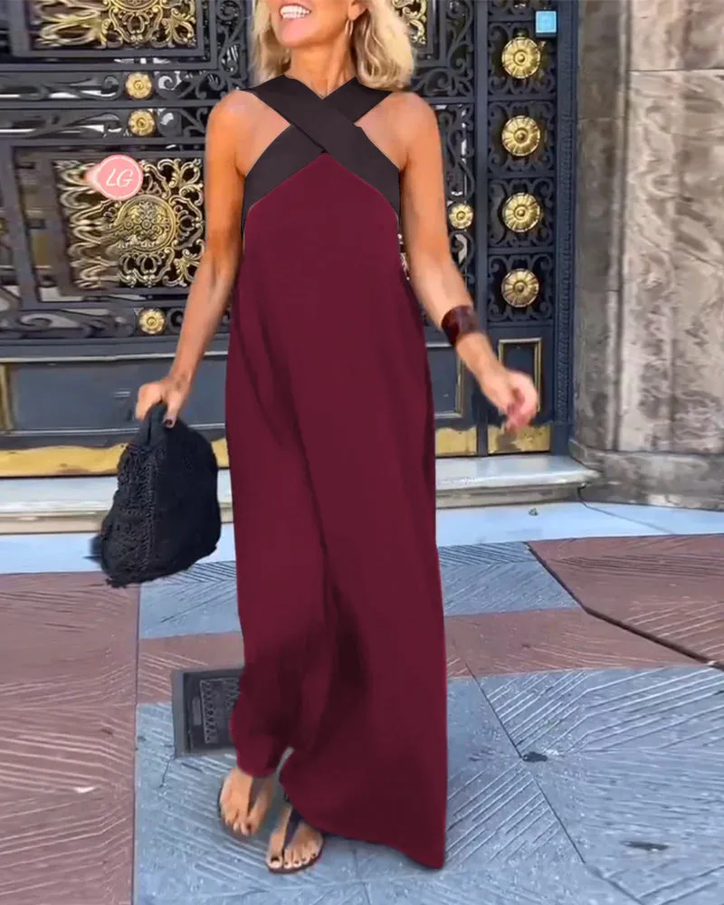 ✨Spring Sale - Women's Cross Halter Neck Sleeveless Stitching Dress