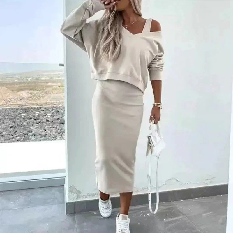 🌸HOT SALE 50% OFF🌸Women's 2-Piece Set Sleeveless Dress & Loose V-Neck Pullover