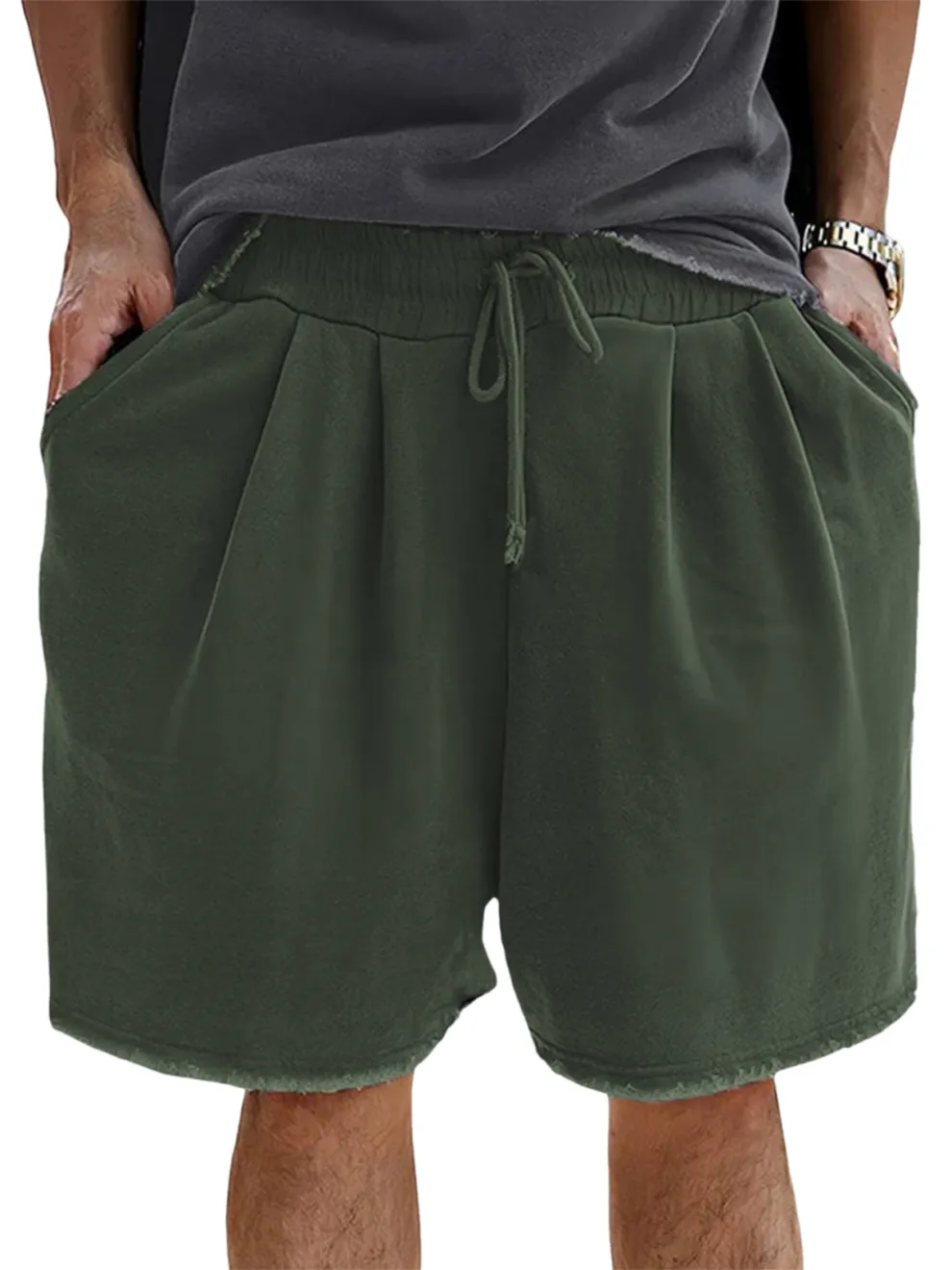 Men's Loose Cotton Vintage Pleated Lace-Up Sports Casual Daily Shorts