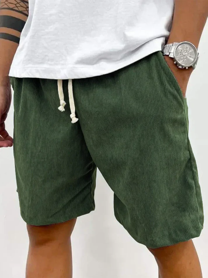 Men's Fashion Vintage Corduroy Casual Elastic Stretch Shorts With Side Pockets