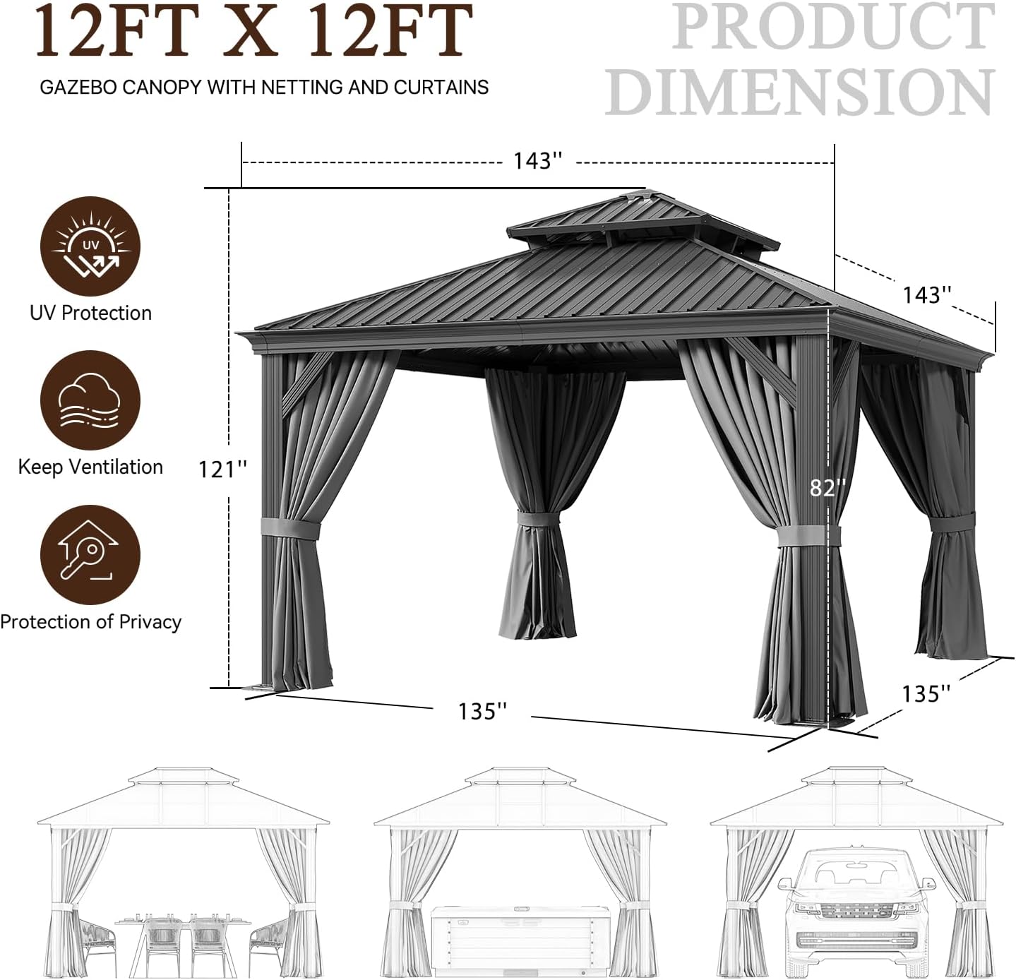 🔥 Final Day — Store Closing Clearance (Tariff Reasons). Limited Stock. First come, first served. Once gone, never back. 🔥12 Ft. W X 12 Ft. D Metal Patio Deluxe Gazebo