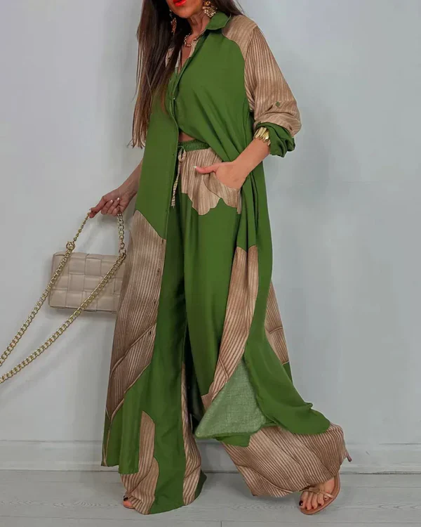 ✨Spring Sale - Women's V-Neck Printed Top & Pants Casual Set