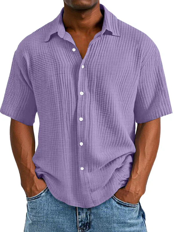 Men's Casual Loose And Comfortable Textured Short-sleeved Shirt