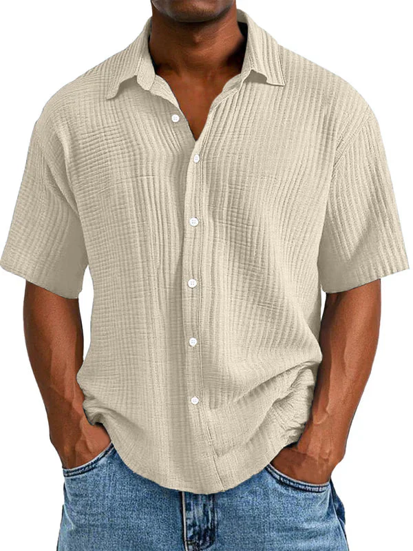 Men's Casual Loose And Comfortable Textured Short-sleeved Shirt