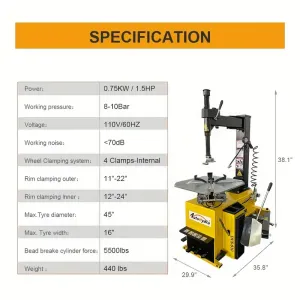 1.5 HP Tire Changer Wheel Changers Machine Rim Clamp 38