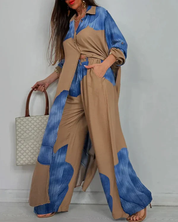 ✨Spring Sale - Women's V-Neck Printed Top & Pants Casual Set