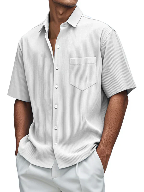 ✨Spring Sale-Men's daily loose solid color vertical pit short-sleeved shirt