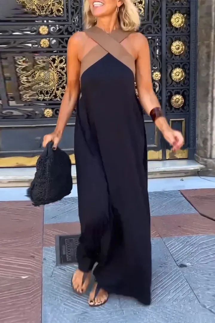 ✨Spring Sale - Women's Cross Halter Neck Sleeveless Stitching Dress