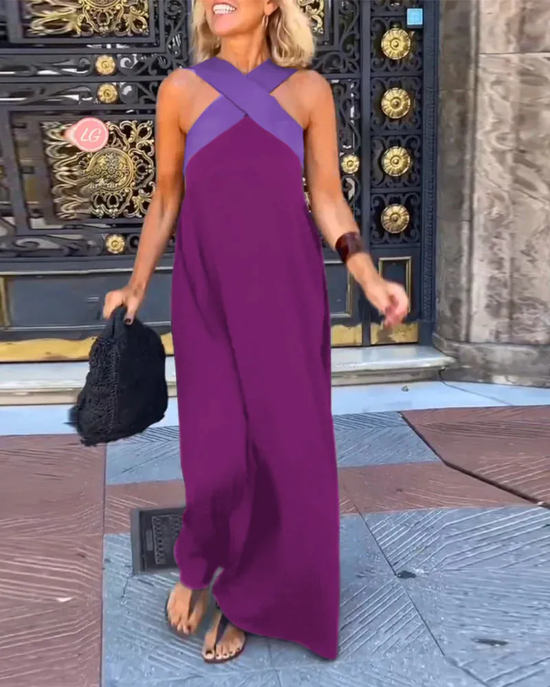 ✨Spring Sale - Women's Cross Halter Neck Sleeveless Stitching Dress