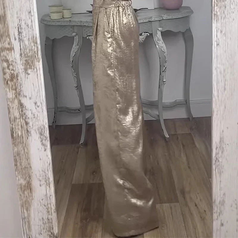 Women's 2-Piece Glossy Outfit Tank Top & Wide Leg Pants