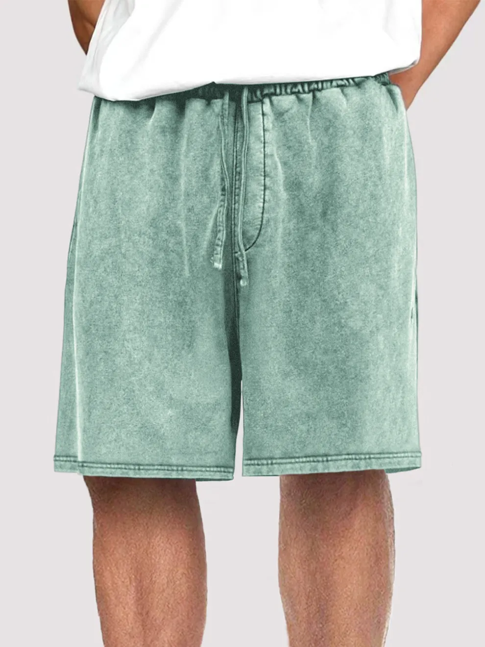 Men's Vintage Distressed Drawstring Stylish Washed Casual Textured Shorts With Side Pockets