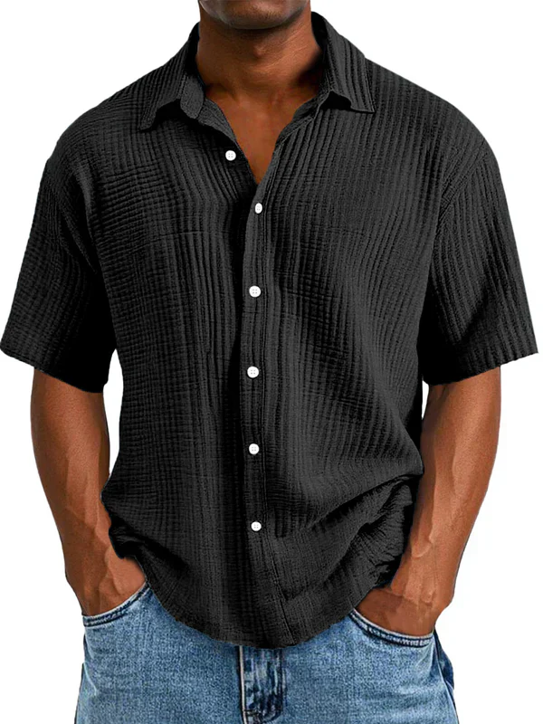 Men's Casual Loose And Comfortable Textured Short-sleeved Shirt