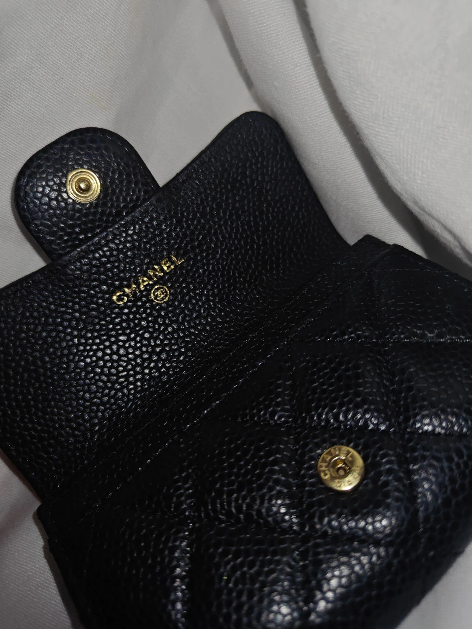 Chanel Caviar Quilted Flap Card Holder Black Gold Hardware