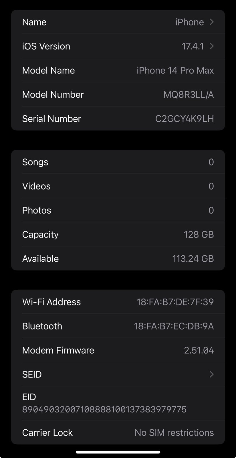 Unlocked Apple iPhone 14 Pro Max 128 GB in Deep Purple 8P13