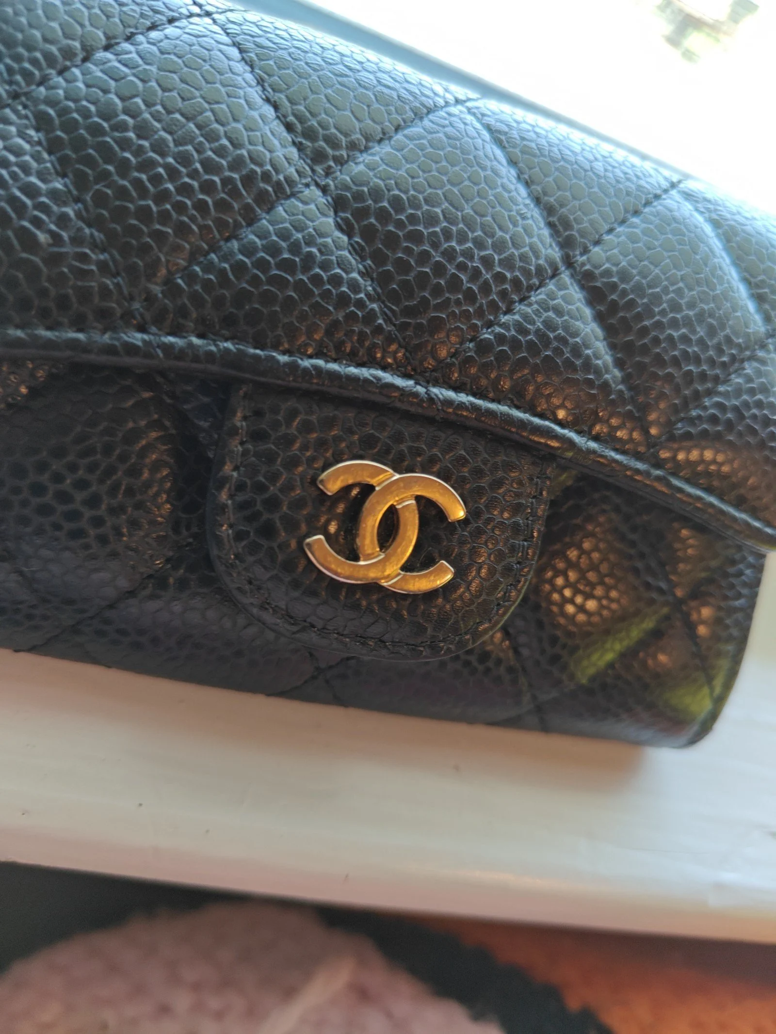 Chanel Caviar Quilted Flap Card Holder Black Gold Hardware