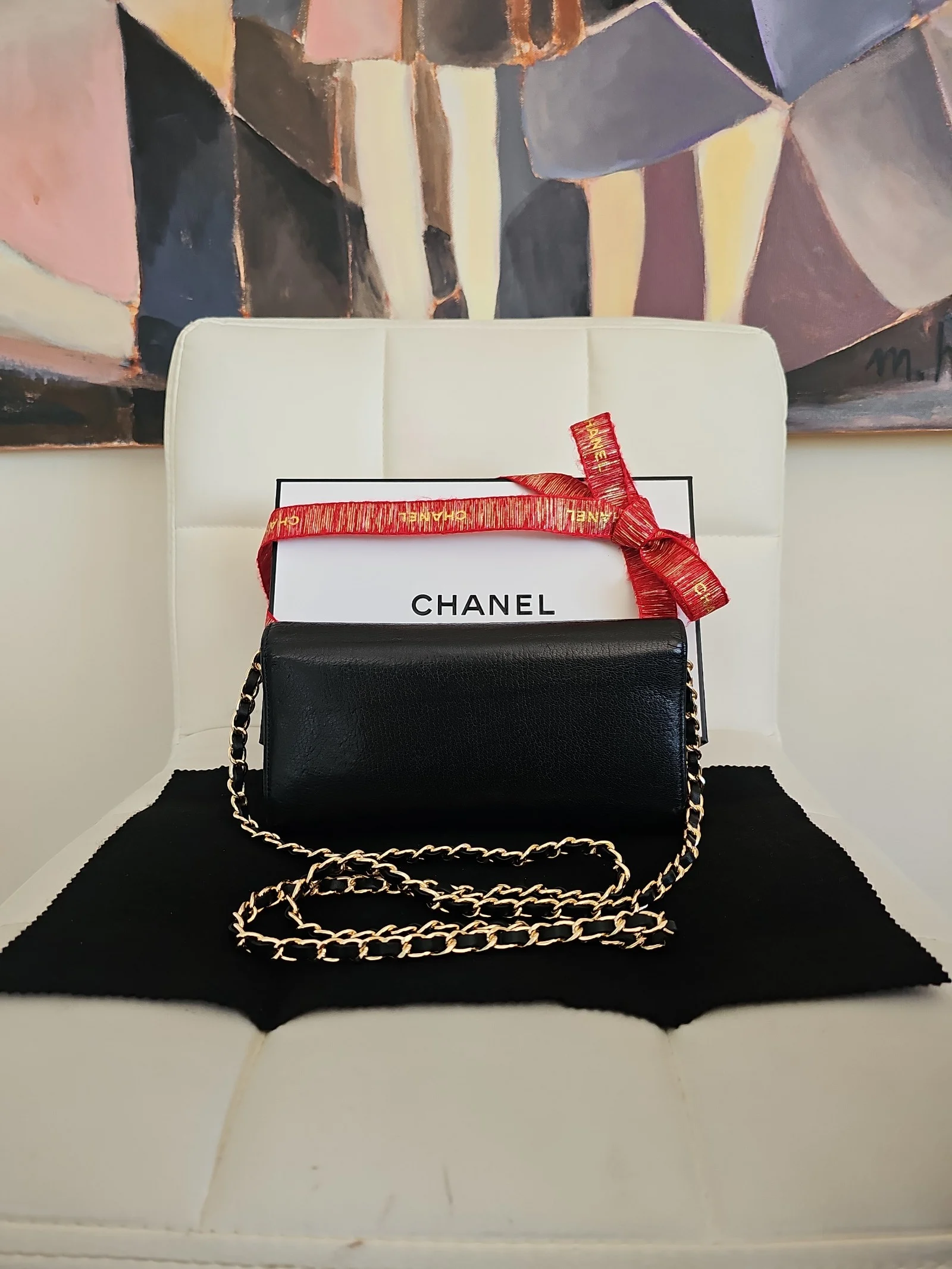 CHANEL Black Caviar Leather Long Wallet
