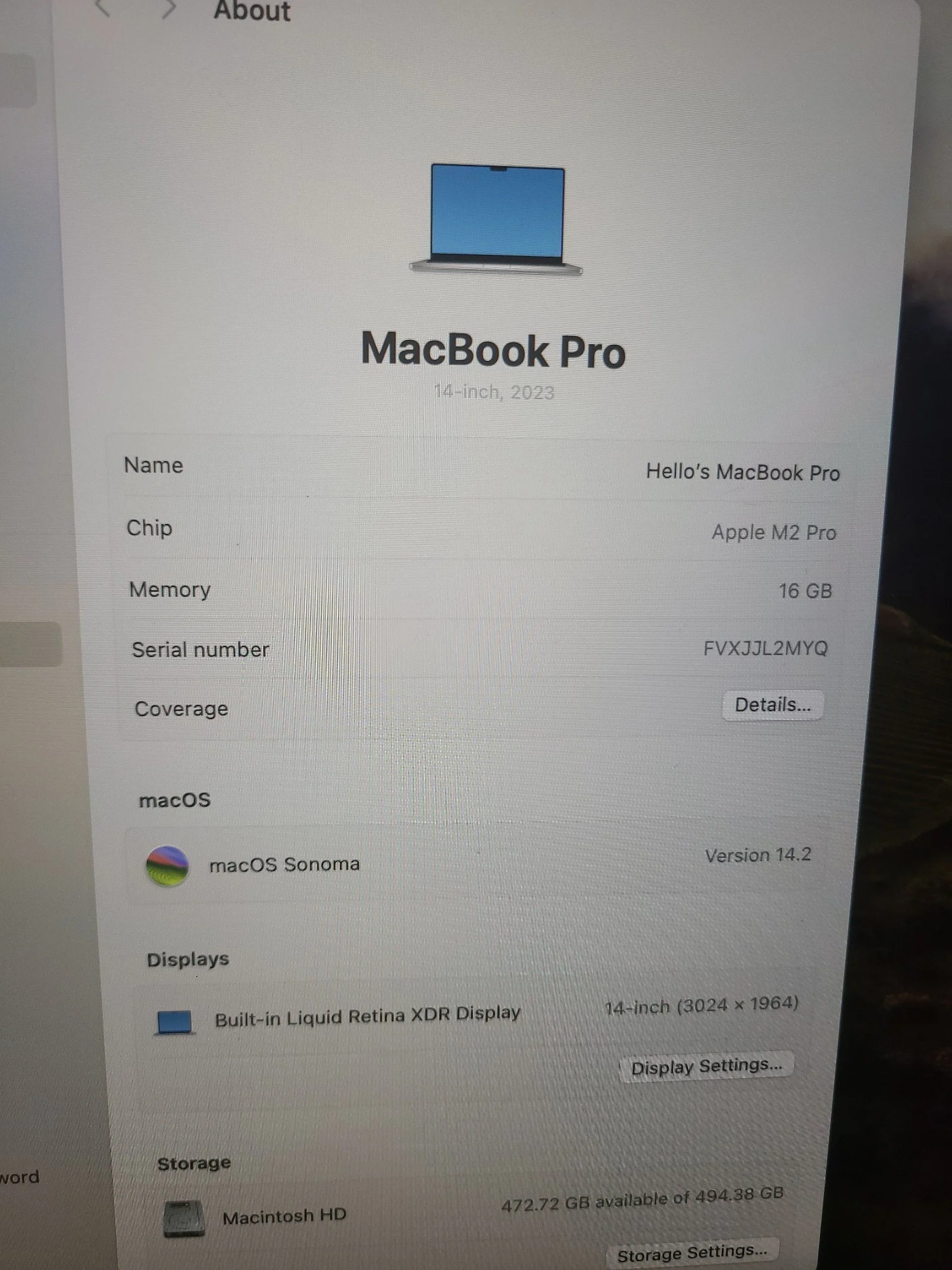 SOLD - Apple Macbook Pro M2 2023