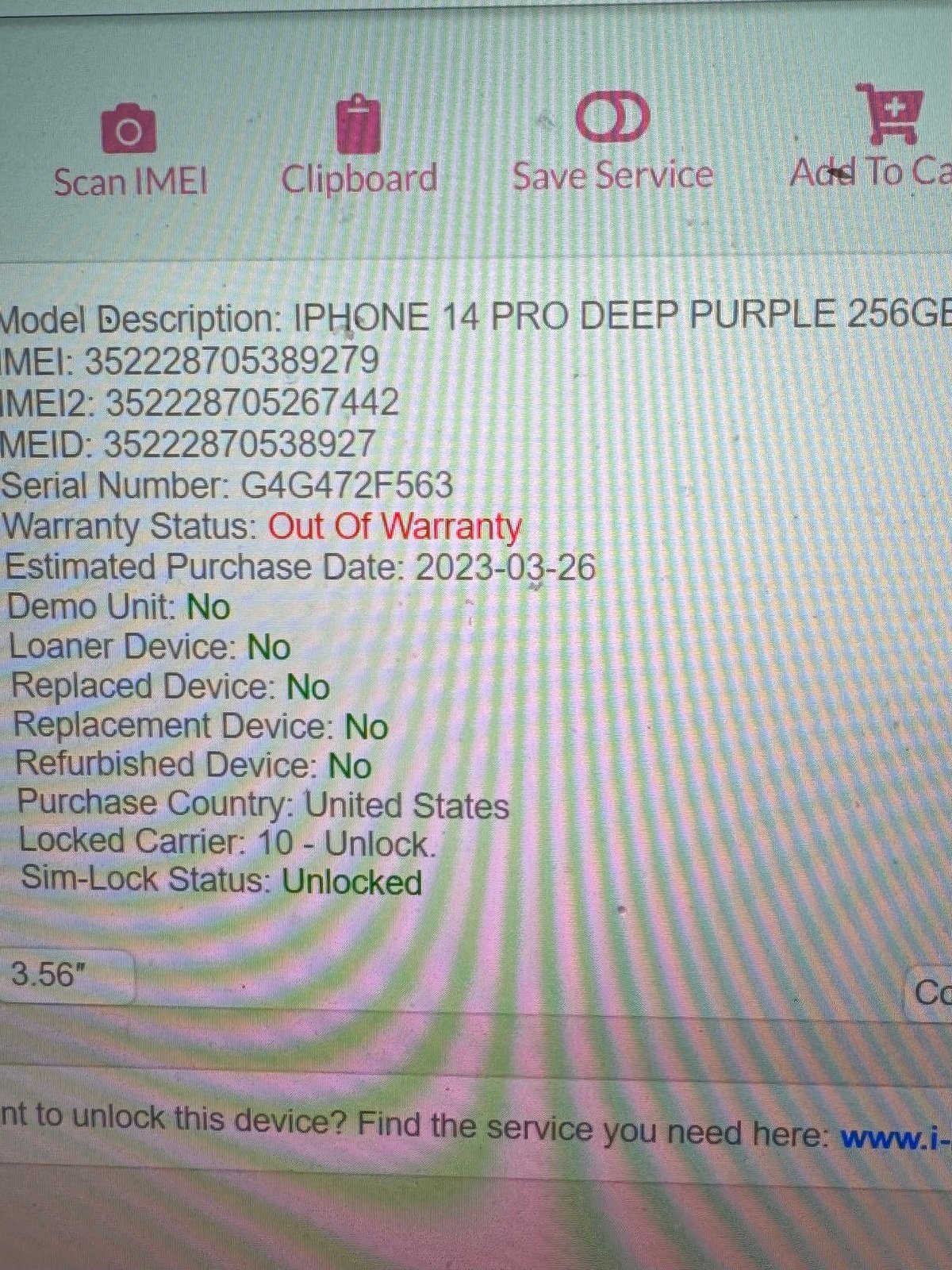 iPhone 14 Pro 256gb Deep Purple Unlocked 3Y15