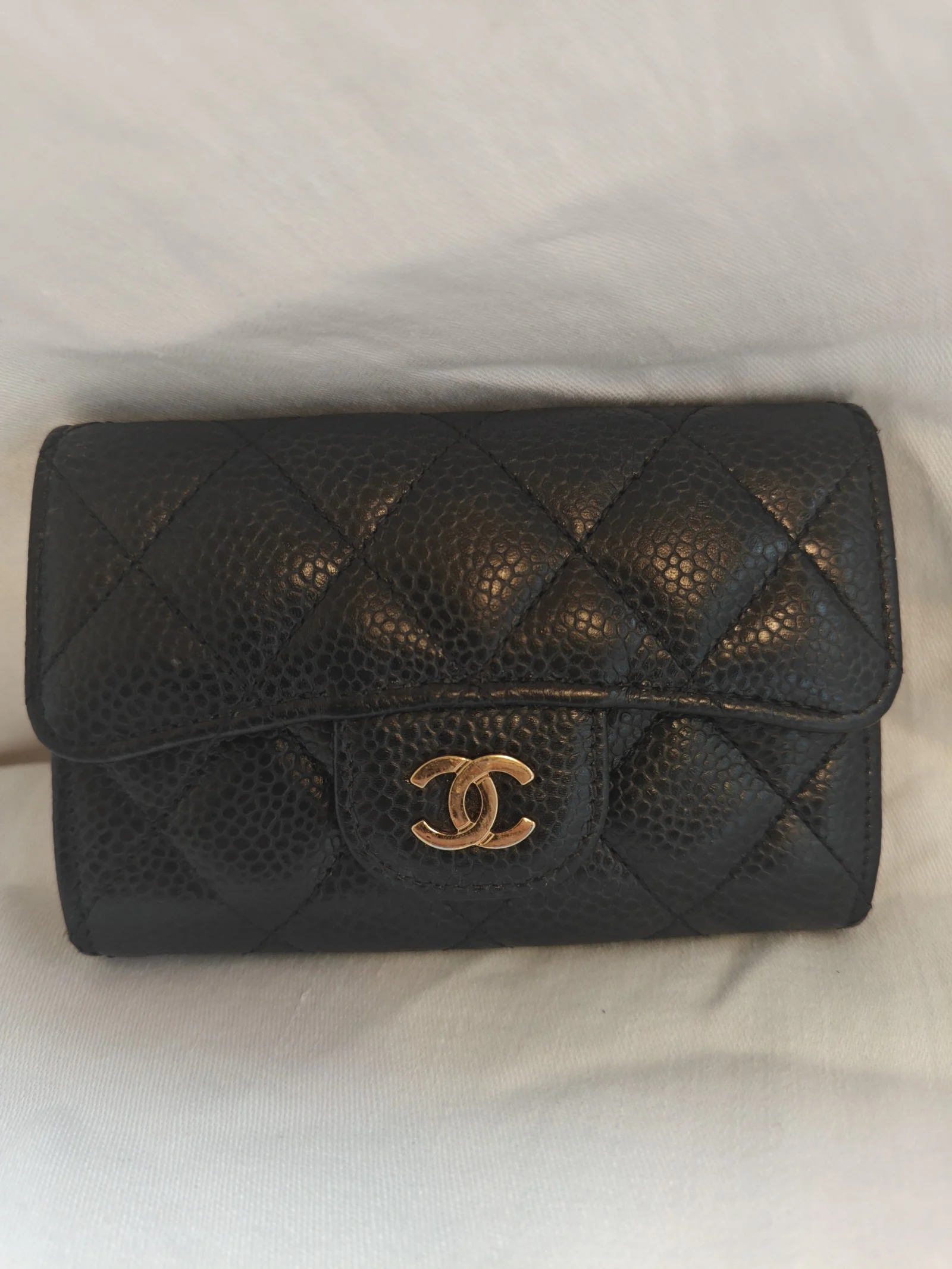 Chanel Caviar Quilted Flap Card Holder Black Gold Hardware