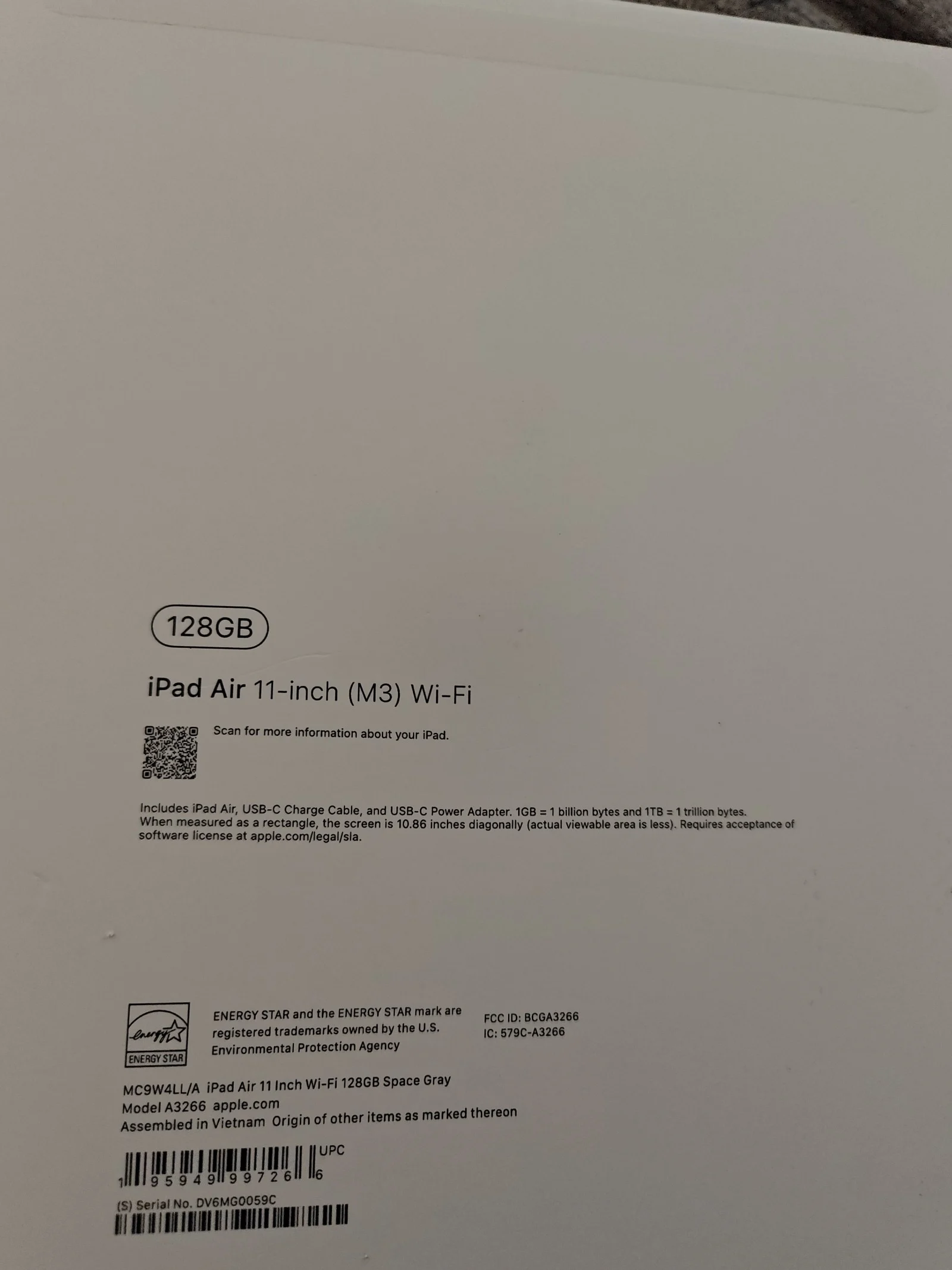 Apple iPad Air M3 128GB Grey Pristine