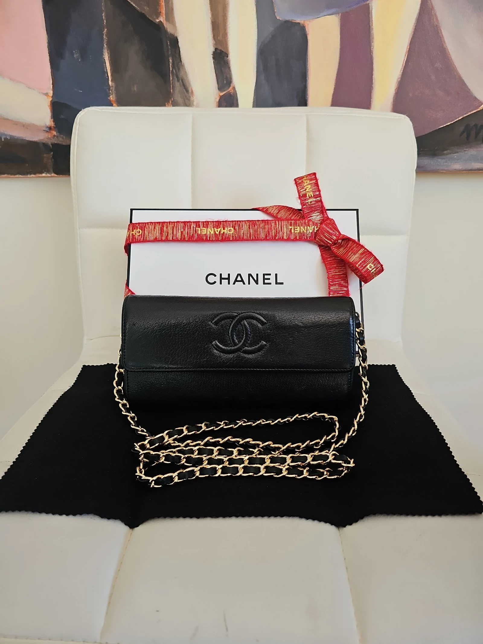 CHANEL Black Caviar Leather Long Wallet