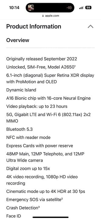 Apple iPhone 14 Pro - Deep Purple 256 g- Apple Care 9M81