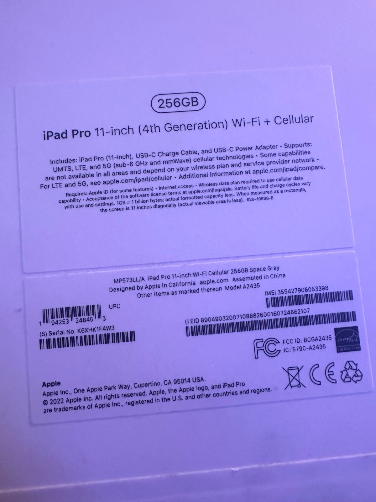 iPad Pro 11-inch 256GB Wi-Fi + Cellular Space Grey Brand New. 6S62