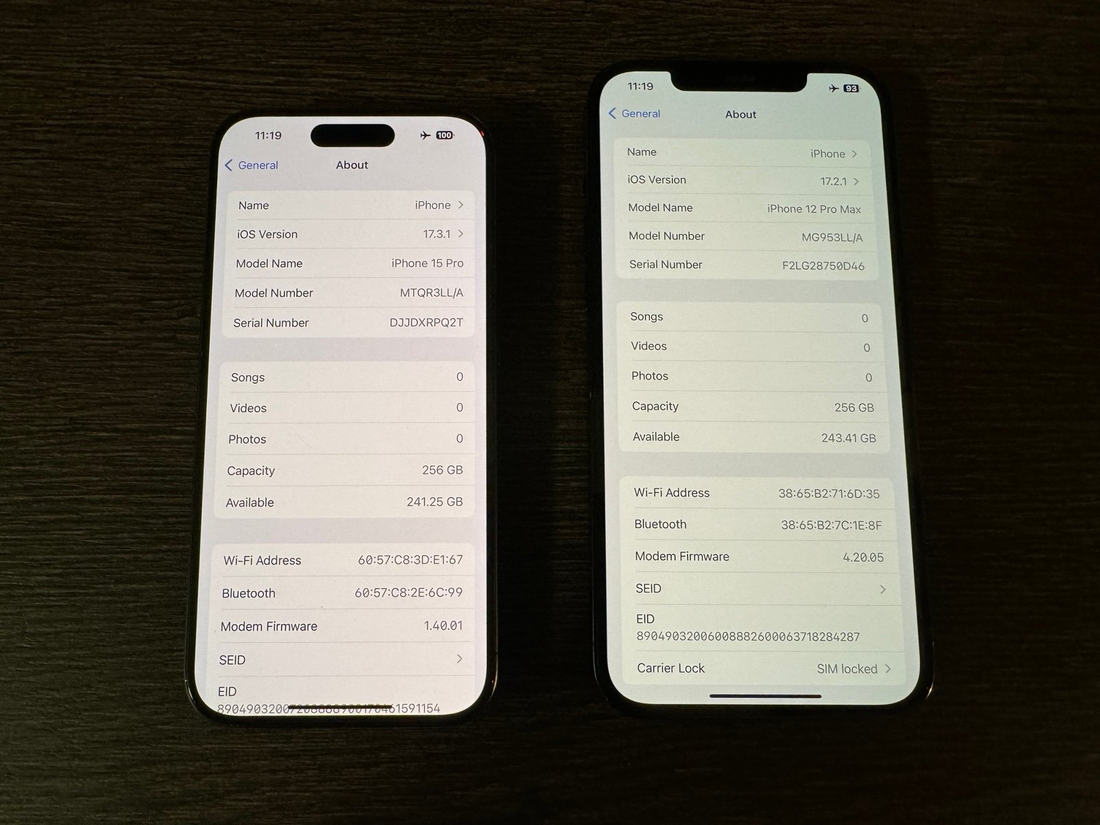 Parts Only: (Lot of 2) Sim Lock Apple iPhone 15 Pro & Apple iPhone 12 Pro Max 9F98