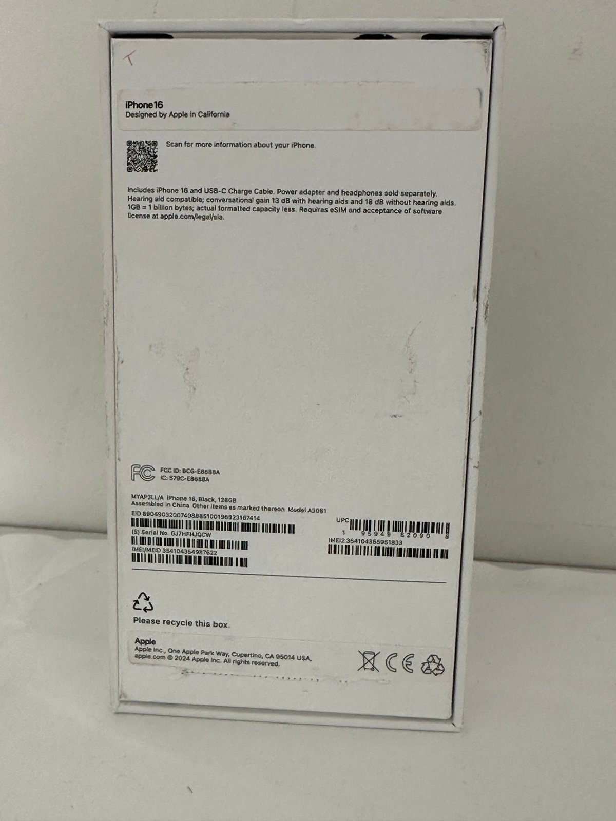 Apple iPhone 16 128GB Black UNLOCKED 3U16