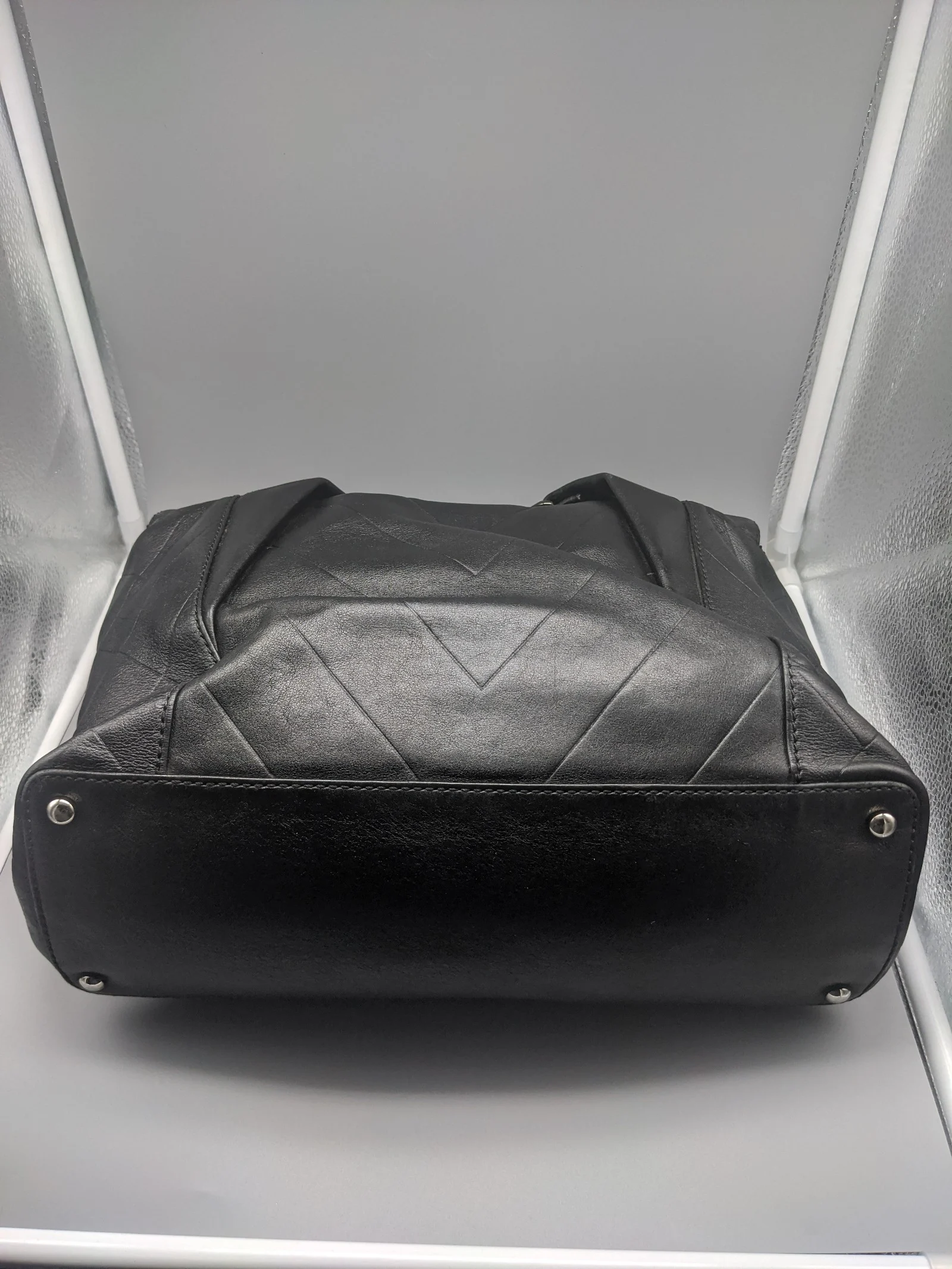 CHANEL Black Lambskin Leather V Stitch Medium Bag