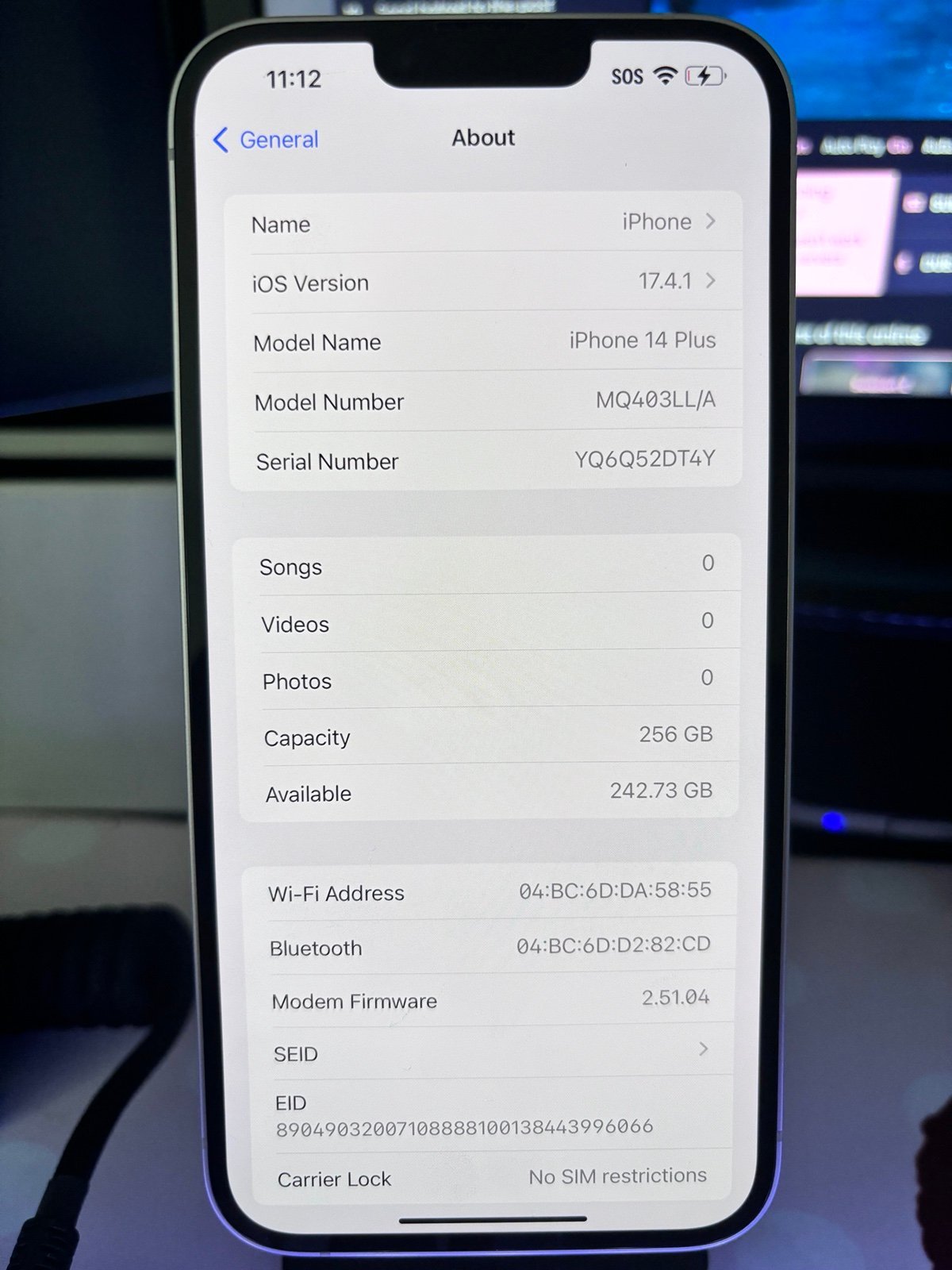 Apple iPhone 14 Plus 256 GB in Purple for Unlocked 7G72